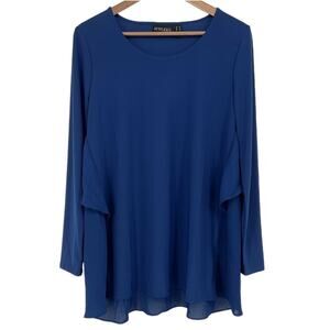 ATTITUDES BY RENEE NWOT Knit Top with Georgette Flutter Back Size XS Blue Tunic